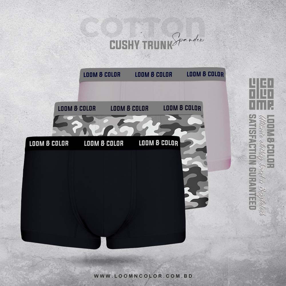 MEN'S CUSHY TRUNK 3 PACK (BLACK-ARMY-LTPURPLE)
